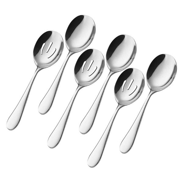 

spoons 6pcs stainless steel public practical serving colanders (silver)