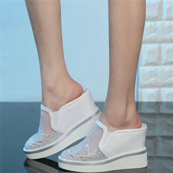 

women slip on genuine leather wedges high heel gladiator sandals female summer round toe platform fashion sneakers casual shoes, Black