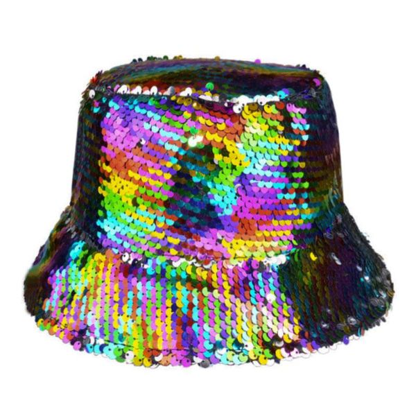

cloches winfox fashion rainbow sequined fisherman hats hip hop bucket caps for women mens party