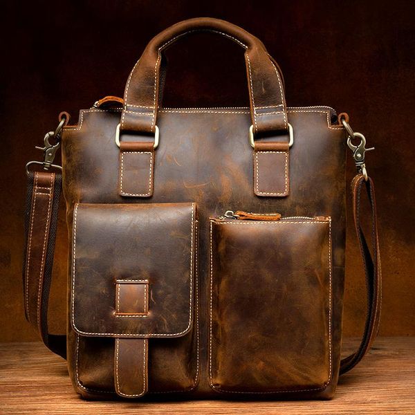 

briefcases qaulity brand briefcase bag for men male business vintage designer handbag lapcrazy horse leather
