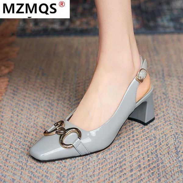 

dress shoes summer sandals women high blue buckle strap metal decorate chunky heel party office ladies shoe female, Black