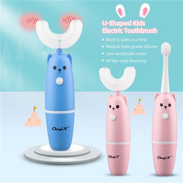 

smart electric toothbrush ckeyin for kids 360 degrees u shaped silicon automatic teeth cleansing brush cartoon pattern 3-12 children