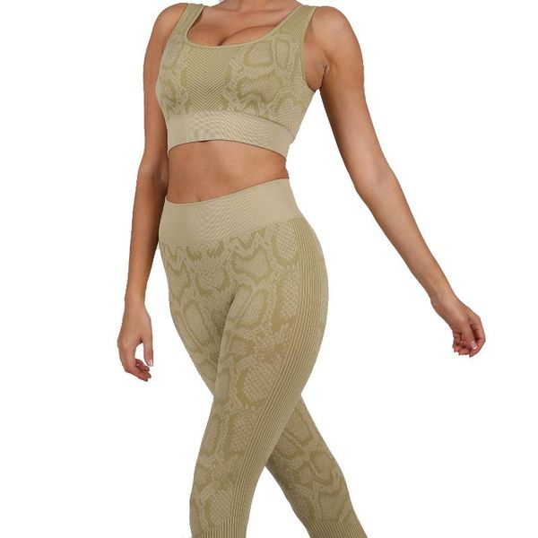 

yoga outfit 2 piece set women snake pattern suit moisture wicking bra and trousers running sports fitness clothes women's