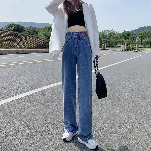 

women's jeans blue wide leg women high waist plus size denim straight pants korean autumn winter pantalones vaqueros mujer