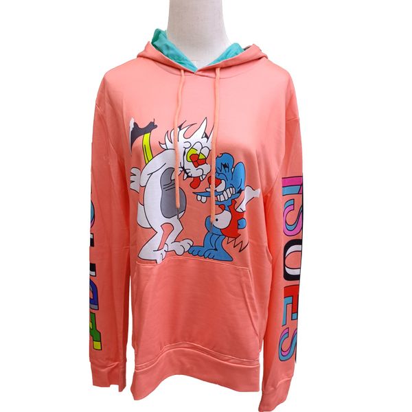 

women's hoodies thin drawstring round neck all-match loose cartoon printed jacket trend, Black