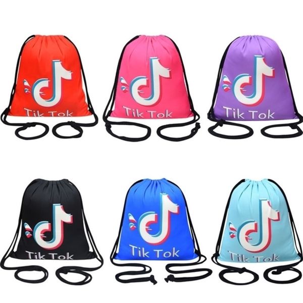 

tiktok drawstring bag kids bag backpack pocket rope shoulders shopping backpack training for boys girls sports bags 5 colors g34014s