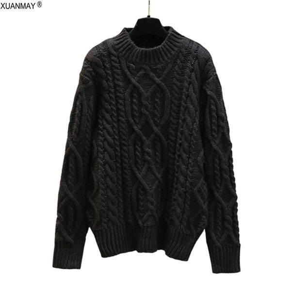 

winter coarse wool warm pullover sweater hand-woven retro cool men's bright red twisted pattern men 210918, White;black