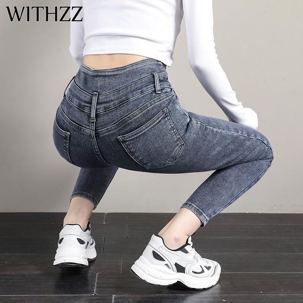 

spring autumn women's high waist loose slim elastic denim pencil pants casual trousers asian size jeans, Blue