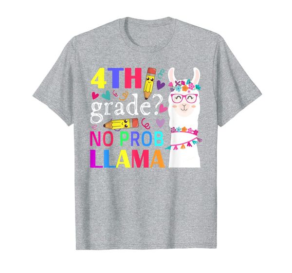 

4th grade no prob-llama teacher student first day of school t-shirt, White;black