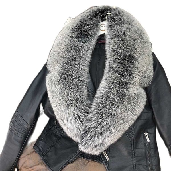 90 cm Pelliccia di Volpe Inverno 100% Collo di Pelliccia di Volpe Argento Pelle Piena Sciarpa di Volpe Rossa Scialle Reale Cappotto di Peluche Giacca di Pelle da uomo Bavaglino Pelliccia Co H0923