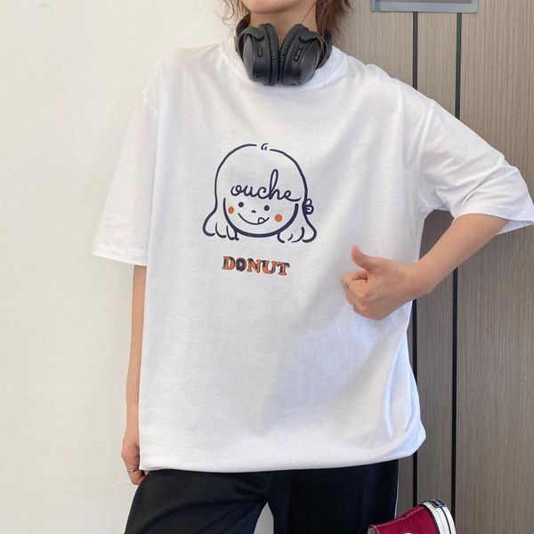 

women's t-shirt cgc kawaii anime print cotton summer woman t-shirts simple korean style oversized short sleeve female harajuku tee, White