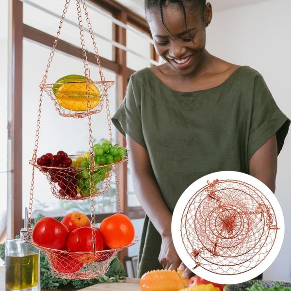 

hooks & rails 1 set 3-tier flower basket wire hanging fruit folding