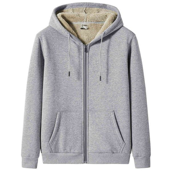 

2021 new winter basic thick warm hoodie men zip up fce sweatshirts 7xl 8xl plus size solid cotton casual thermal hoody et, Black