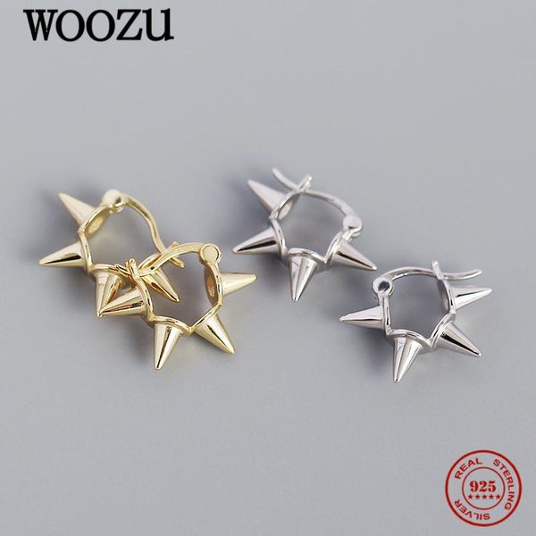 

hoop & huggie woozu real 925 sterling silver geometric spike earrings for women party bohemia hip hop rock ear buckle jewelry gift, Golden;silver