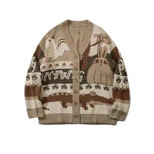 

men's sweaters vintage oversized v neck cardigan sweater men korean harajuku cartoon knitted pullover streetwear loose knitwear top, White;black