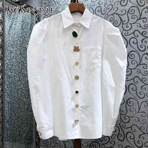 

black casual blouse for women lapel long sleeve patchwork button spring shirt female clothing fashionable 210524, White