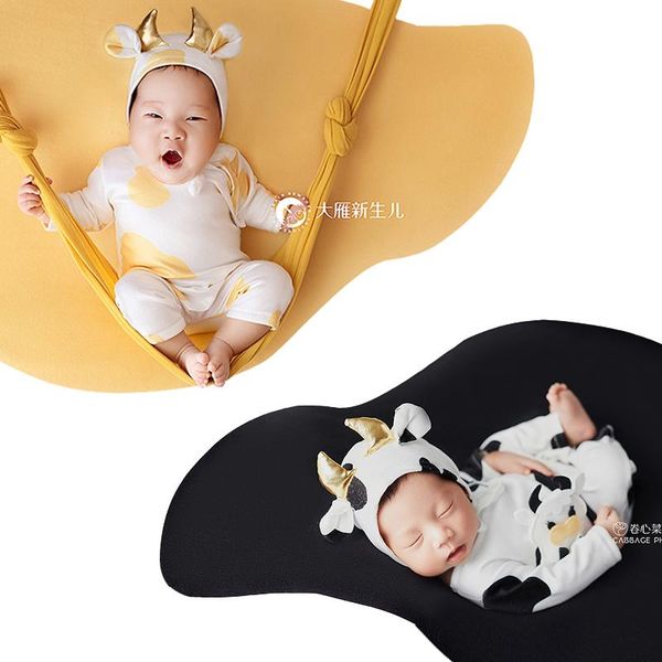 

baby pography props born cow outfits romper bodysuits blanket backdrop set studio shoot po caps & hats, Yellow