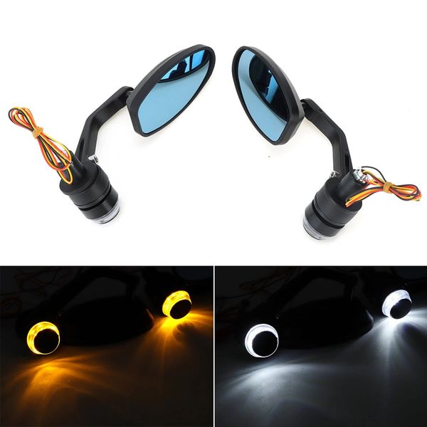 

7/8'' motorcycle rearview side handlebar mirrors bar end turn signals drl light