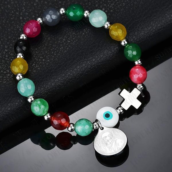 

charm bracelets european and american stainless steel color beaded cross demon eye round brand old man head bracelet, Golden;silver