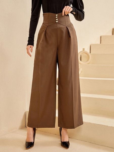 

high waisted solid wide leg pants b77i#, Black;white