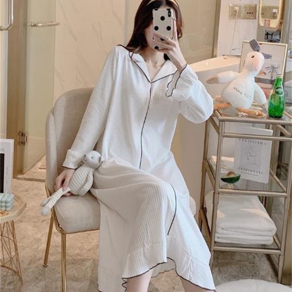 

women's sleepwear mixed cotton loose long sleeve women nightdress female nightgowns 2021 spring autumn nightshirt casual ladies maxi ho, Black;red