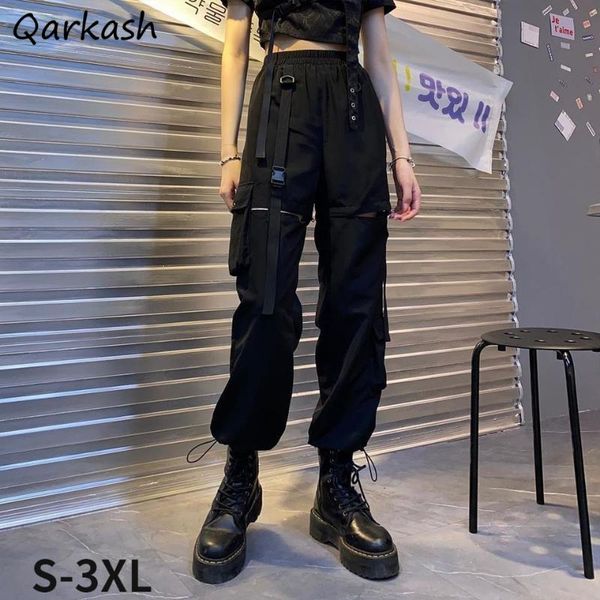 

women's pants & capris cargo women summer pockets cool couple large size s-3xl streetwear hip hop harajuku design stylish students te, Black;white