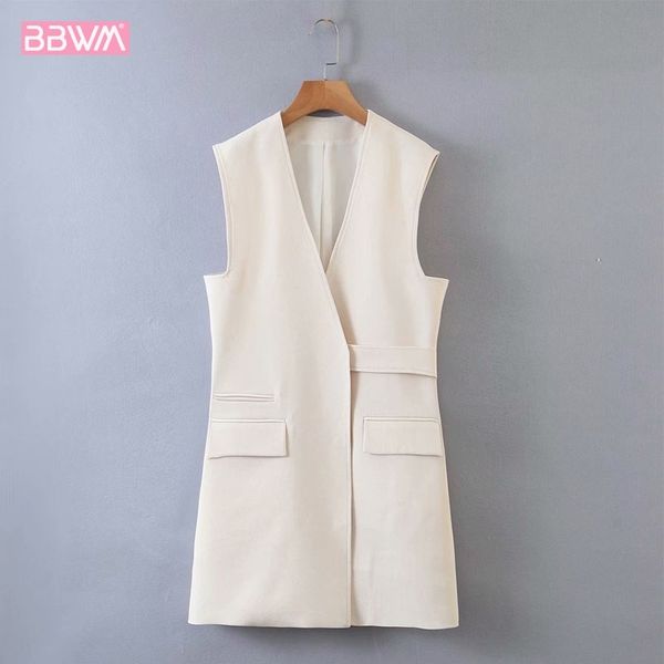 

v-neck sleeveless loose casual vacation chic women's vest harajuku sweet beige simple female vest 210507, White