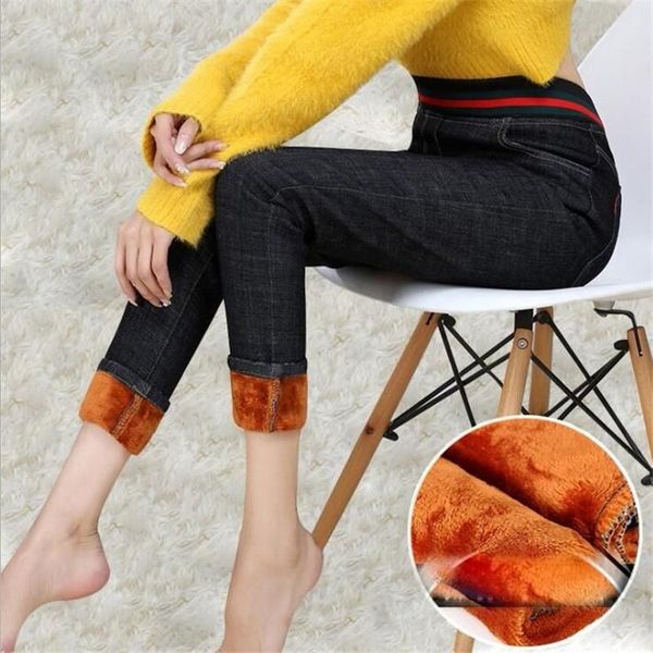

plush warm fashion women casual pencil pants high waist stretch leggings females slim trousers women's & capris, Black;white