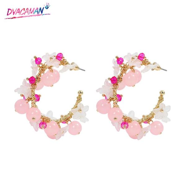 

hoop & huggie dvacaman bohemian handmade beaded c-shaped earrings for women acrylic geometric fashion jewelry party, Golden;silver