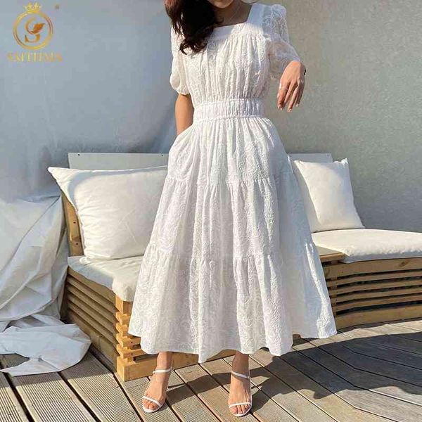 

arrival women's summer dress ladies square collar slim embroidered white holiday vestidos 210520, Black;gray