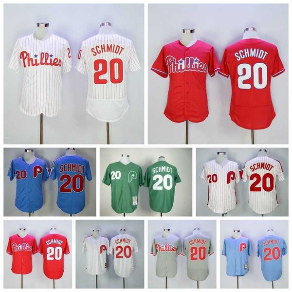 

retro men baseball 20 mike schmidt jersey 1983 vintage pinstripe red white blue black grey cool base flexbase retire embroidery and stitched
