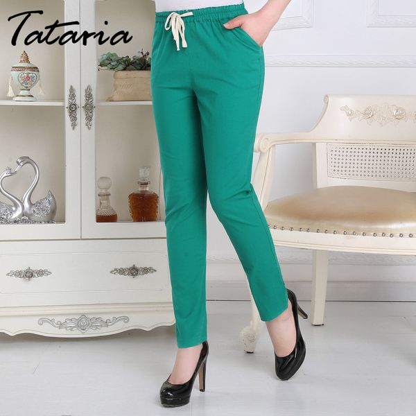 

tataria cotton linen pants for women trousers spring loose candy casual plus size harem female pencil 210514, Black;white