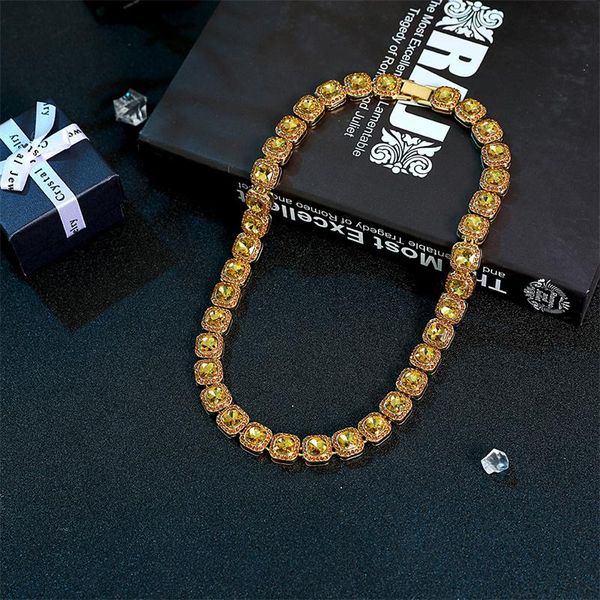 

chains dope gothic streetwear bling iced out rectangle box buckle necklace bracelet for men tennis chain jewelry nightclub accessories, Silver