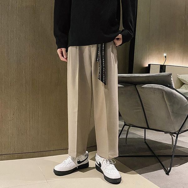 

men's suits & blazers khaki black suit pants men fashion society mens dress korean loose wide-leg casual straight trousers s-xl, White;black