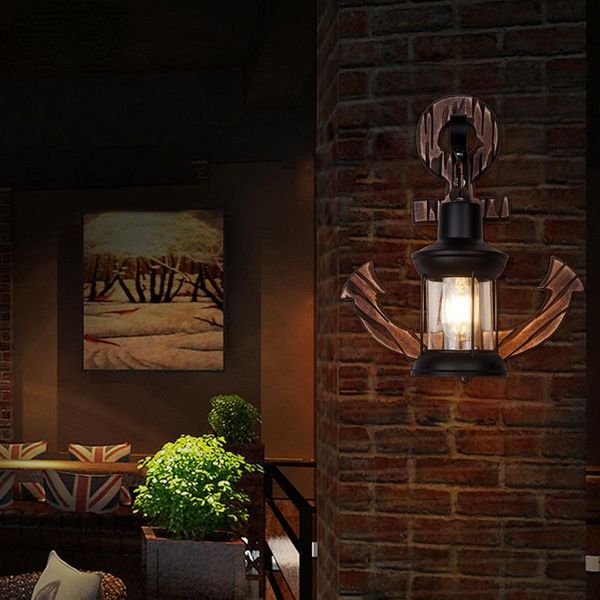 

wall lamp personality iron retro industrial restaurant cafe bar home wood glass light living room bedroom sconce
