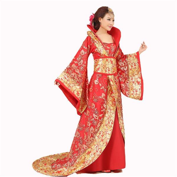 

chinese han dynasty court dress dramaturgic women ancient infanta costume peri theatrical draggle-tail stage wear, Black;red