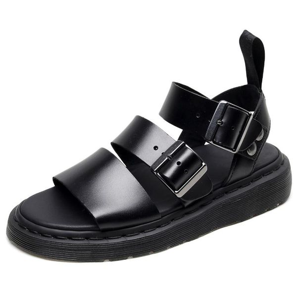 

sandals annymoli gladiator shoes women real leather buckle flat round toe cow ladies footwear summer big size 45, Black