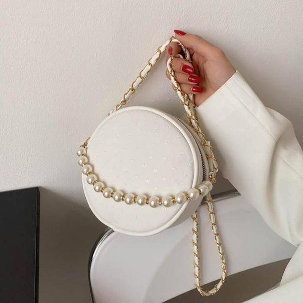 

evening bags fashion round shape shoulder 2021 women's luxury designer handbag chain beaded tote pu leather women small messenger bag