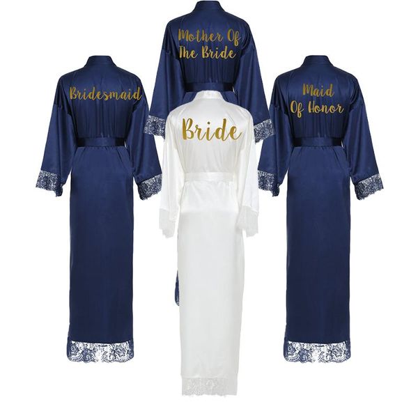 

women's sleepwear silk stain robes for women satin lace long robe bridesmaid girls customied navy birthday, Black;red