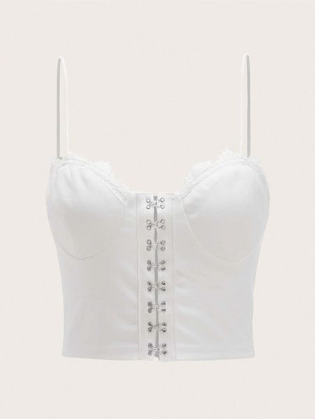 

lace trim hook and eye front bustier cami g0vy#, White