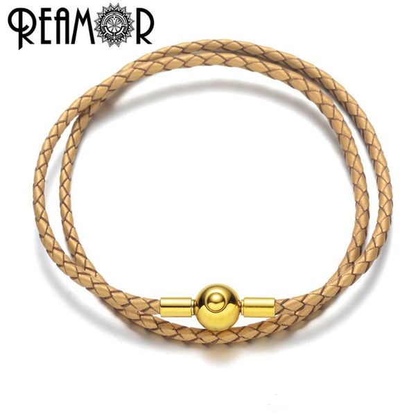 

charm bracelets reamor trendy double layers genuine leather chain bracelet for women european heart snap clasp bangles diy jewelry, Golden;silver