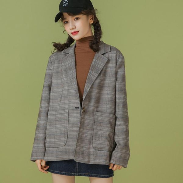 

women's wool & blends winter vintage style women business work wear ladies office autumn professional ol fashion plaid korean blazers c, Black