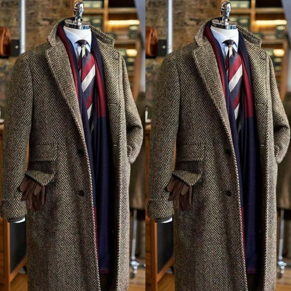 I più nuovi abiti da uomo marroni in tweed con risvolto risvolto Terno masculino a spina di pesce classico abito da uomo su misura