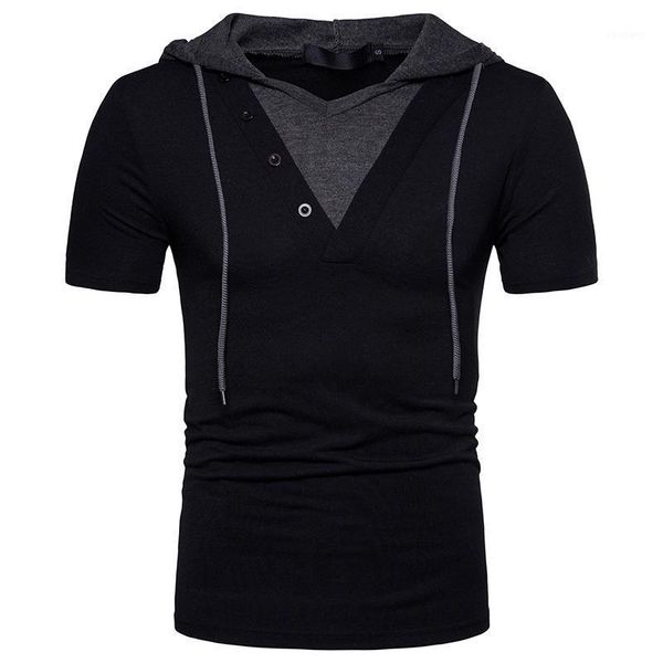 

running sets summer men hooded polyester cotton short sleeve t shirt kind of blended leisure, Black;blue