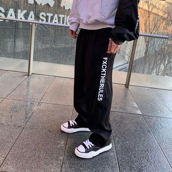 

men's pants tide brand pendant versatile trousers men ins straight loose black gray casual sports ankle-length