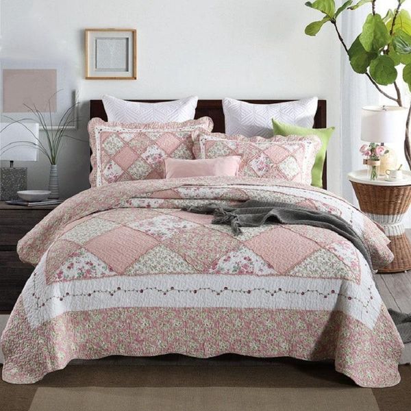 

comforters & sets korean bedspread on the bed cotton quilt set 3pc floral patchwork cover queen size handmade coverlets blanket for