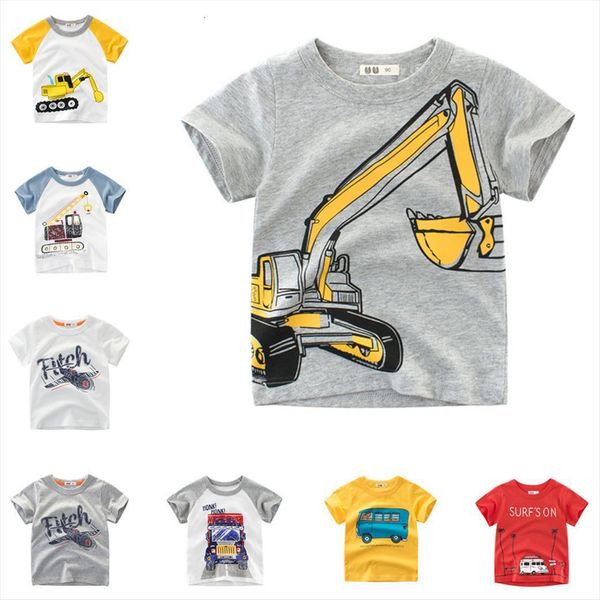 

summer kids boys short sleeve t shirts clothes 2 8y baby boy excavator print tees children clothing kid cotton, Blue
