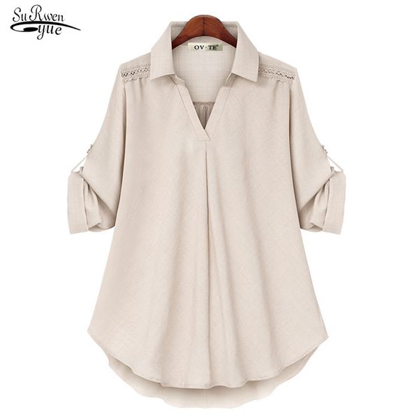 

spring summer plus size loose women blouse and solid turn down collar clothing fashion casual shirts 14472 210508, White