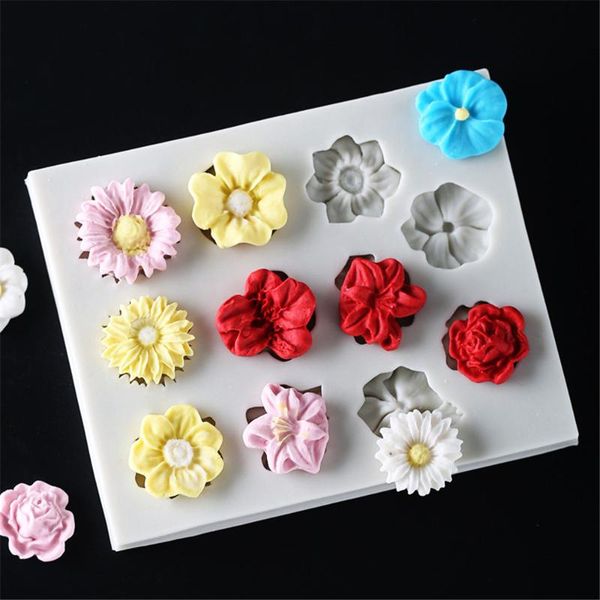 

baking moulds diy cake decorating tools silicone molds 11 flowers fondant chocolate dish kitchen sugarcraft pastry tool