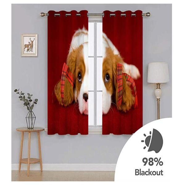 

curtain & drapes custom 3d digital printing curtains cute cartoon dog on red background wall living room blackout sets home decor